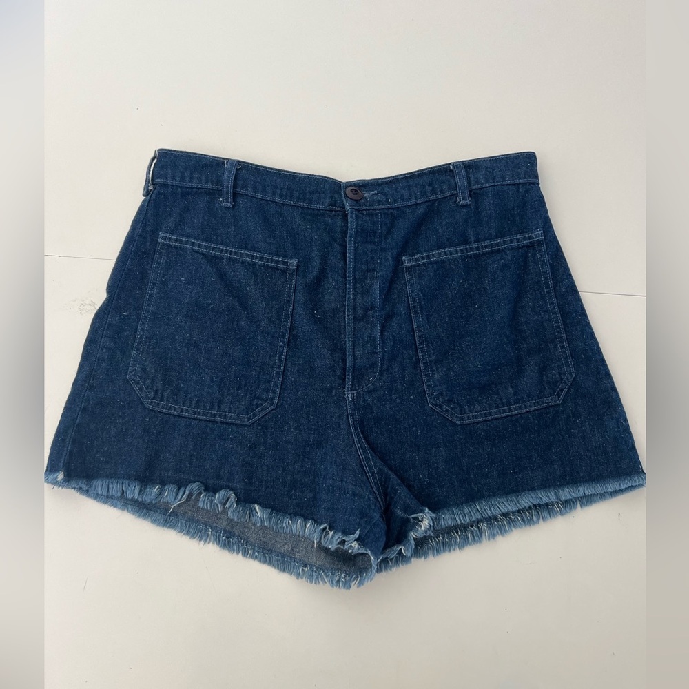 THE GREAT. The Sailor Short Dark Wash Frayed Hem‎ Cotton & Hemp Size 30 - Picture 2 of 12